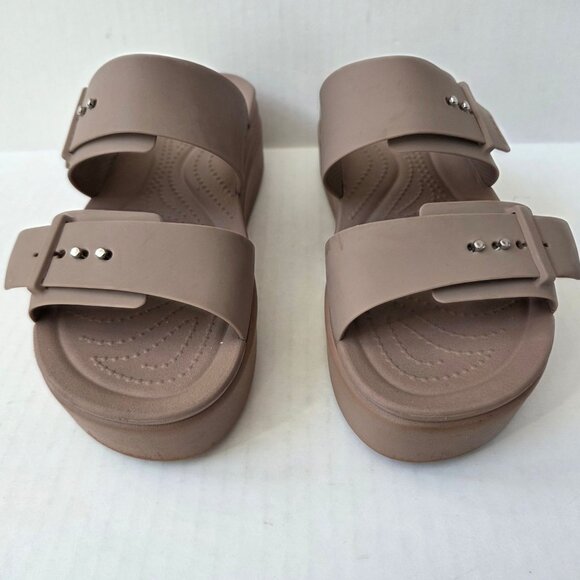 Crocs Sandals Womens 9 Beige Latte Brooklyn Buckle Low Wedge Platform - Picture 4 of 15